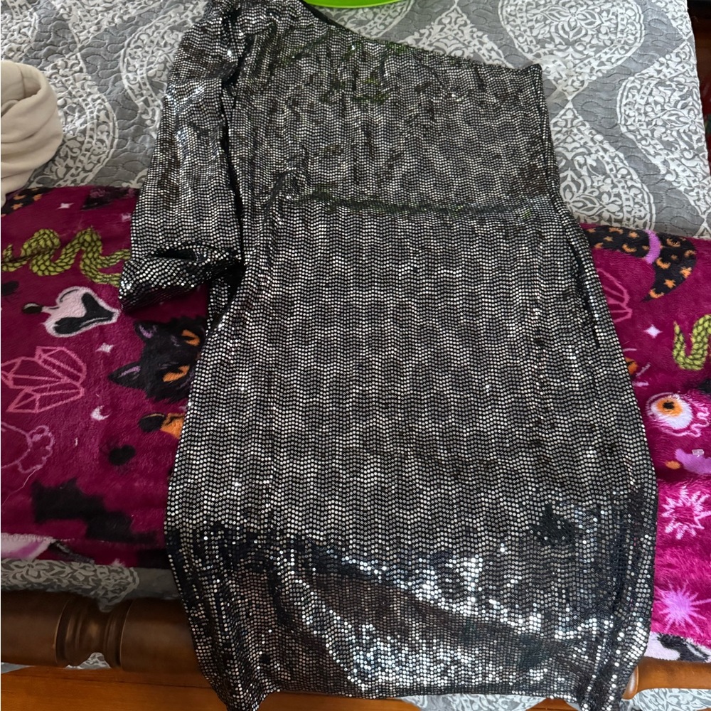 Dolls Kill - Silver Sequin Leopard One-Shoulder Dress